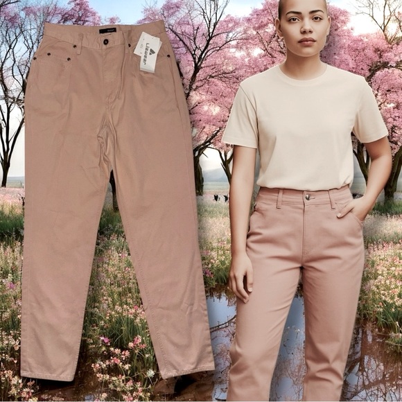 NWT Lizwear Microsanded Cotton Mom Jeans Sz 12 Faded Pink High Waist Tapered Leg - Picture 1 of 16